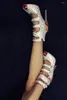 サンダル本革剣跡2023夏の女性靴スーパーハイヒールファッション織りレトロローマシューズシンパンプ