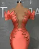 Fashion Orange Mermaid Prom Dresses Sheer V Neck Party Dresses Beading Unik skräddarsydd aftonklänning