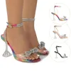 Sandaler Kvinnor Rhinestone Bowtie Square Toe Ankle Strap High Heels Dress Shoes For Party Big Size 37-42