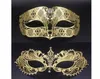 Party Masks Gold Metal Party Mask Phantom Män Kvinnor Filigran Venetian Mask Set Masquerade Par Set Crystal Cosplay Prom Wedding 3091456