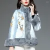 Trenchs pour femmes, vêtements rembourrés de coton de Style chinois, costume Tang rétro court brodé, manteau épais Hanfu hiver