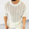 Men's Sweaters Spring Summer Hollow Short Sleeve Knitted Sweater Casual Jumpers Solid Top Loose O Neck T Shirts For Men Vintage Knitwear