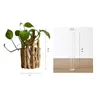 Vazen pure handgemaakte vaste houten bloemen vase -ornamenten met glazen hydrocultuurcontainer woonkamer creatieve pastorale decoratie ambachten