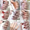 24pcs/box Fake French Nails Press On Long Stiletto Almond Shape Wearable False Nails With Moon Heart Designs Full Cover Nail Tips