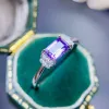 VVS -klass Natural Amethyst Ring for Woman 4mmx6mm 0.5CT Emerald Cut Amethyst 925 Silver Ring med 3 lager 18K Guldplätering