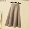 Rokken winter warme zacht gebreide vintage rok dames 2023 herfst elastische hoog taille gebreide katoenen slanke geplooide midi voor vrouw