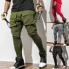 Calças masculinas multi bolso macacão calças zíper grande cor sólida esportes calça exercício ao ar livre streetwear