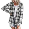 Women's Blouses Long Sleeve Autumn Shirts For Women Classic Plaid Print Patch Pocket Drawstring Casual Hooded Sweatshirt Shirt Female