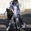 Ethnische Kleidung Große Größe Muslimische Frauen Marokkanische Kaftan Frau Herbst Abaya Dubai Luxus Gedruckt Baumwolle Leinen Langes Kleid Retro Lose