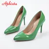 Chaussures habillées Aphixta Green Super High 3.94inch Talons aiguilles Escarpins pour femmes Talons fins Bout pointu Chaussures de bureau en cuir verni coloré 230420