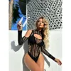 WDIRARA Femmes Découpé Licou Croisé Sexy Maille Bodystocking Une Pièce Lingerie