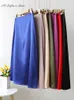 Skirts 2023 Summer Women's Satin Skirt Elegant Purple A Line Shiny Skirt High Waist Mid-length Skirts Red Office Long Skirts for Womans P230420