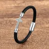 Chain Classic Unisex Cross Zircon Bracelet Charm Man Women Genuine Leather Bangles Stainless Steel Magnetic Buckle Punk Male Jewelry 231118