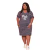 Designer plus size klänning kvinnor sommar casual kläd mode randig letter tryckt kort ärm lösa klänningar l-5xl