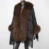 Dames Donsparka's 2023 Winter Duck Jacket Dames Witte Poncho's Losse Luxe Grote Natuurlijke Wasbeer Bontkraag Warm Streetwear 231120