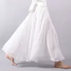 Signe 2020 Women Women Linen Cotton Gonne lunghe elastiche Maxi gonne pieghettate Beach Boho Vintage Summer Skirts Faldas Saia P230420