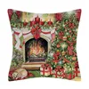 Federa per cuscino Copriletto in lino per casa colonica natalizia per motivi di scene di Natale dei cartoni animati vintage Fodera per cuscino decorativo per le vacanze