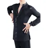 Scene Wear Men's Latin Dance Tops Black V-ringen Cha Salsa Ballroom Performance Samba Competition Långärmad skjorta Male DNV13903