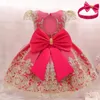 Meisjesjurken Baby Girls Christmas Dress 3 6 9 12 18 24 maanden Peuter geboren Lace Princess Dress 1 jaar oud verjaardagsfeestje Jaar kostuum 230419