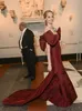 Wine Red Celebrity Evening Dresses Elegant Ruffles Sleeves Long Mermaid Party Formal Gowns Sweep Train Trumpet Women Red Carpet Second Reception Prom Dress CL2950