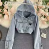 Denim Manteau Lavage Bleu Femmes Bouton Lettres Chemises Femme Designer Vestes Détresse Jeans S-xl 406 211 dfashion98