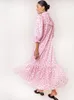 Vestidos casuais Mulheres vestido de springsummer pink manga floral de manga solta lamenta casual vestido longo 230420