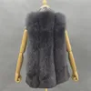 Women's Fur Faux MISSJANEFUR Winter Women Vest Coat With genunei leather Collar Short Fashion Luxury Real Gilet Jacket Grey 5XL 231118