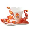 Mugs HF Creative 1 Set Peacock Coffee Saucer Ceramic Bone China 3D Color Emamel Porcelain Cup with and Spoon