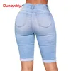Pantaloncini da donna estivi a vita alta denim blu aderenti al ginocchio elastico slim fit classico stile 2023 230419