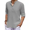 T-shirts pour hommes en lin à manches longues col en V T couleur unie surdimensionné décontracté coton grande taille Yoga bouton s pour hommes 230420