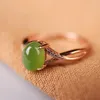 Кольца кластера, оригинальные натуральные хетианские зеленые нефритовые бриллианты с овальным отверстием, регулируемое кольцо, винтажное очаровательное нишевое ремесло, женские ювелирные изделия