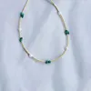 Choker Eenvoudig Klassiek Goud Zilverkleurig Rocailles Korte Ketting Natuurlijke Parel Malachiet Versiering Kraag Zomer Strand Sieraden