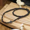 Strand 6mm 8mm Ebony Cross Bracelet Necklace Pendant Rosary Catholic Stretch For Men Women Religious Memorial Gift