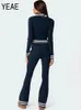 Kadınlar İki Parçalı Pantolon Yee Lacivert Örme Spor Giyim Karşılaştırması Uzun Kollu Fermuar Toppantları 2 Günlük Sonbahar Kış Seti 231118