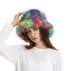 Wide Brim Hats Bucket Hats Faux Fur Winter Bucket Hat For Women Fashion Colorful Plush Warm Fisherman Cap Outdoor Panama Soft Senior Hat Elegant Cap 231118