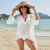 Kvinnors badkläder strand baddräkt täcker 2023 pareo bohemiska kläder sommarskjorta klänning elegant vit tunika chiffong sexig v hals salidas de de
