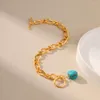 Charm Armband Mkopsz Trend Oregelbundet turkosa Pendant Armband Guld Färg Metall Chunky Chain for Women Fashion Jewelry Par Gifts