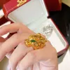 Panthere Ring Big For Man Lovers Designer Double Leopard Head Diamond Emerald Glasses Gold Plated 18K Classic Style European Size 012