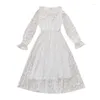 Casual Dresses Dress Women Long Sleeve Mesh Print Party Female O-neck White Lace Beach Patchwork Vestidos G446