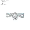 Bröllopsringar Fentteci 925 Sterling Silver Platinum Plated Luxury 1CT Moissanite D Color Ring for Women Cross V-Shaped Twist Arm Ring Wedding Q231120