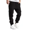 Pantaloni da uomo Pantaloni sportivi maschili Autunno e inverno Abbigliamento da lavoro Cargo Tinta unita Multi tasche Pantaloni larghi con lacci in vita elastica