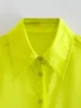 Frauen neonfarbe Blusen drehen Kragen Langarm Single Breaced Dessinger Shirts SML ab
