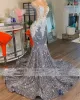 Shining Grey Pailla Mermaid Prom Kleider O Hals Spitzen Applikationen plus Größe Geburtstagsfeierkleider für arabische Frauen Mitte gemacht