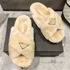 Winter Women Wool Slippers Thick Bottom Faux Fur Furry Fluffy Slides Half Loafer Flip Flop Bottom Cloudbust Trendy Sandals Solid Color Plush Embroidery Rubber98