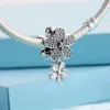 925 Sterling Silver Spring Dazzling Daisy Duo, White Enamel & Clear CZ Bead Fits European Jewelry Pandora Style Charm Bracelets