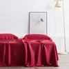 寝具セットLivesthete Wine Red 100％Silk Bedding set women Beauty Healthy Duvet Cover Set Healthy Bed Set 4PCS 231118用フラットシートベッドリネン