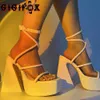 Sandálias gigifox preto branco tamanho grande 48 elegante plataforma robusta salto alto sandálias femininas sapatos de verão sexy para mulher z0420