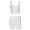 Kvinnors tankar Kvinnor Sport Set Croped Vest Tops Shorts Two Piece Summer Workout Fashion Suits Solid Color Ribbed Outfits