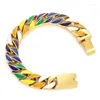 Link Pulseiras HAOYI Pulseira cubana colorida de aço inoxidável larga pesada masculina e feminina K joias de ouro