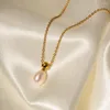 Pendant Necklaces Youthway Natural Freshwater Pearls Stainless Steel Chain Gold Color PVD Plated Necklace For Women Waterproof Jewelry